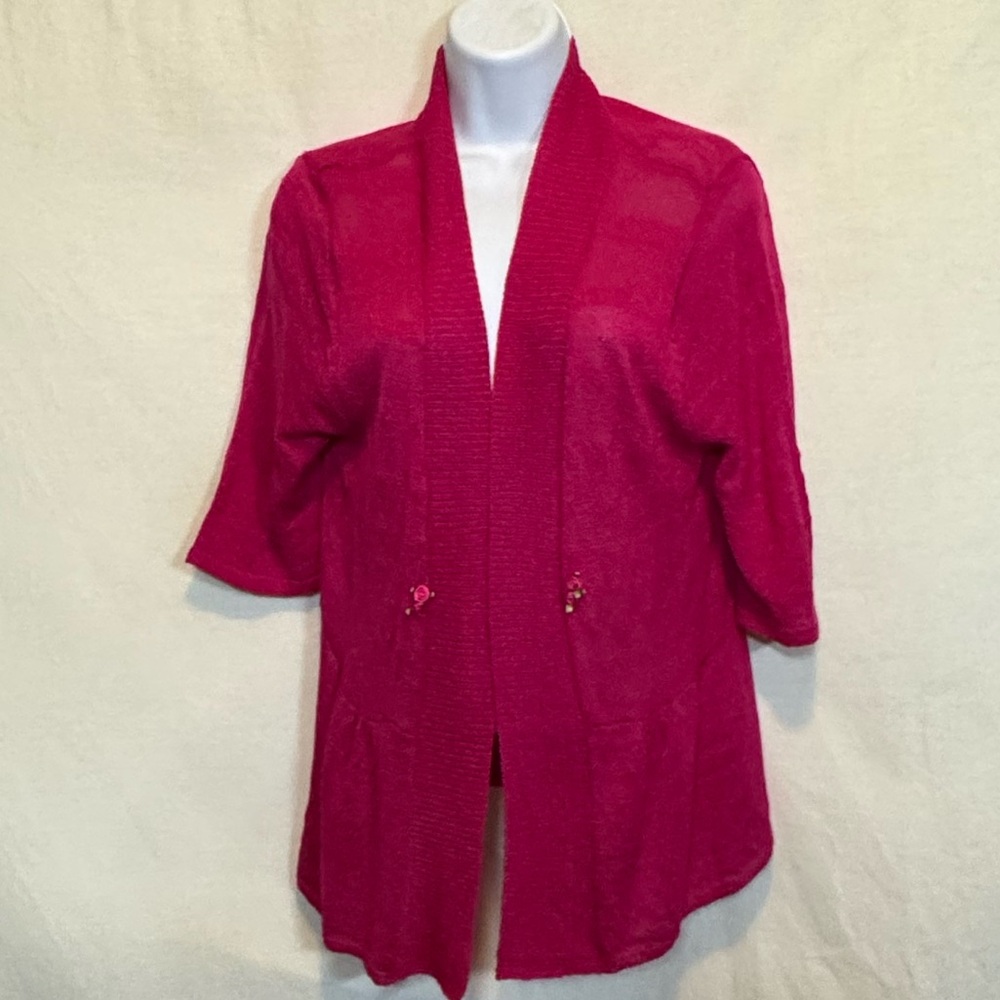 D-17 Kim Rogers Pink Open Short‎ Sleeve Cardigan Sweater Size L